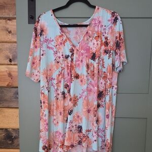 HEIMISH USA Floral V-Neck Blouse - Pink and Orange